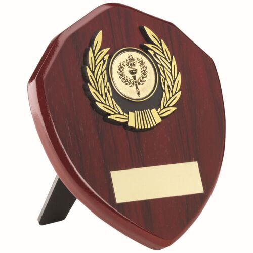 Rosewood Shield And Gold Trim Trophy -  6" Thumbnail