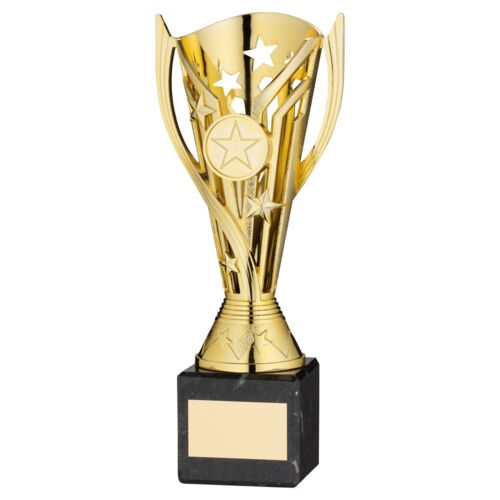 Gold Plastic 'Flash' Cup On Black Marble Assembled Trophy - 10" Thumbnail