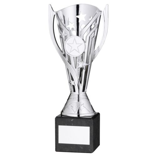 Silver Plastic 'Flash' Cup On Black Marble Assembled Trophy - 7.25" Thumbnail