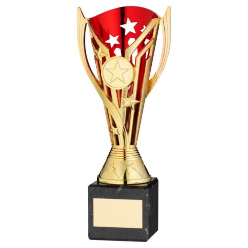 Gold/Red Plastic 'Flash' Cup On Black Marble Assembled Trophy - 8" Thumbnail