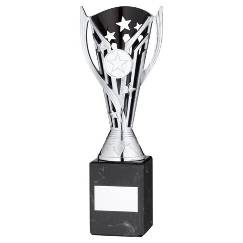 Silver/Blk Plastic 'Flash' Cup On Blk Marble Assembled Trophy - 10" Thumbnail