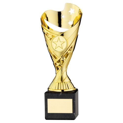 Gold Plastic 'Sabre' Cup On Black Marble Assembled Trophy - 9" Thumbnail