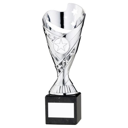 Silver Plastic 'Sabre' Cup On Black Marble Assembled Trophy - 10" Thumbnail