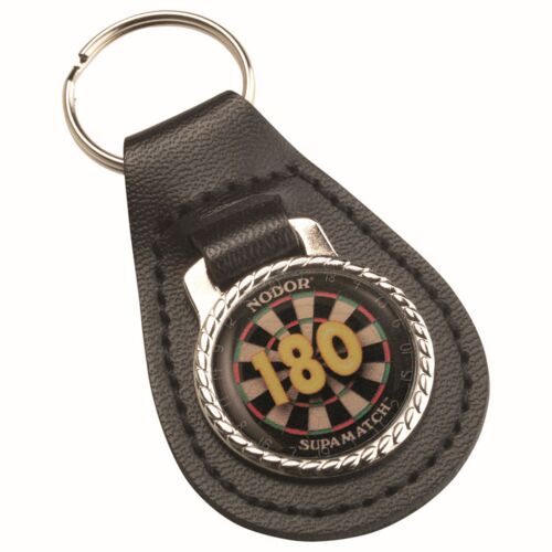 Darts '180' Black Leather Key Fob - 2.5" Thumbnail