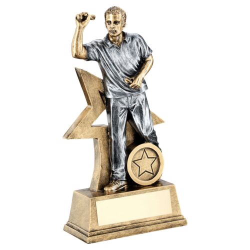 Bronze/Gold/Pew Male Darts Figure With Star Backing With Plate  - 9" Thumbnail