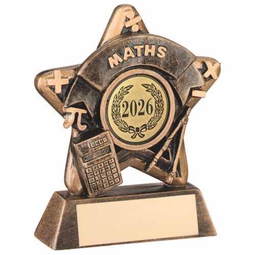 Mini Star 'Maths' With Plate - Bronze/Gold Maths 3.75" Thumbnail