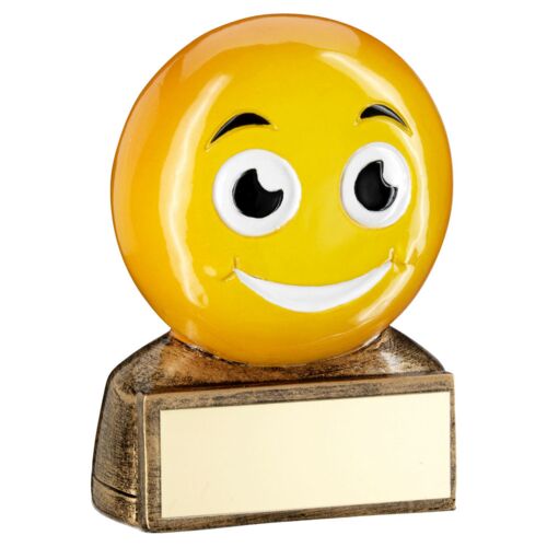 Bronze/Yellow 'Smiling Emoji' Figure With Plate - 2.75" Thumbnail