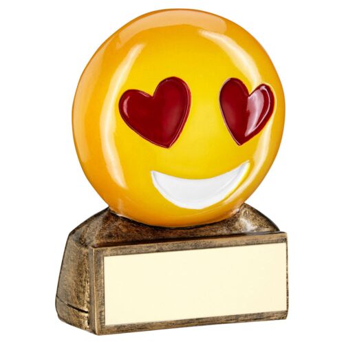 Bronze/Yellow/Red 'Heart Eyes Emoji' Figure With Plate - 2.75" Thumbnail