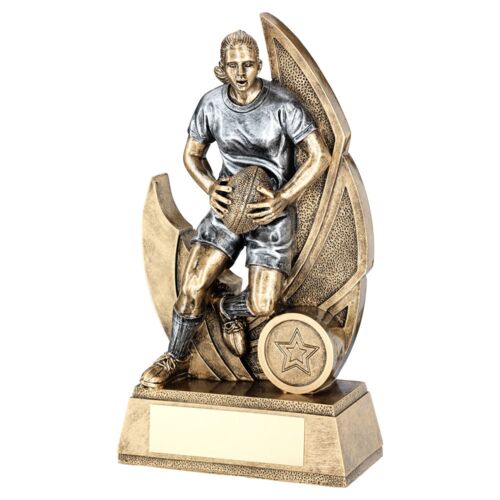 Bronze/Pew Female Rugby Figure On Backdrop With Plate  - 8.5" Thumbnail