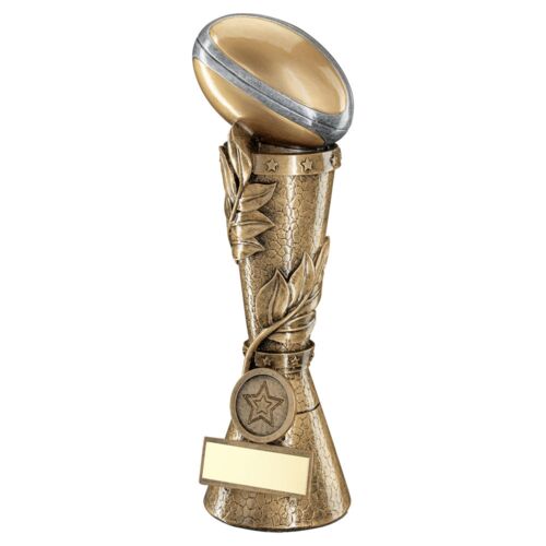 Brz/Pew/Gold Rugby Ball Leaf Column With Centre - 9" Thumbnail