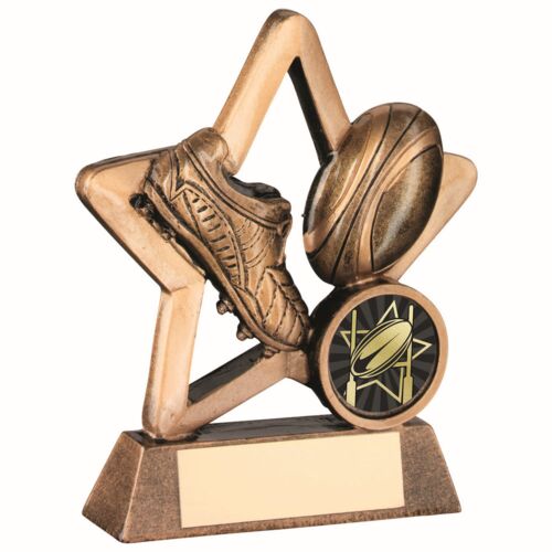 Bronze/Gold Resin Rugby Mini Star With Plate -  4.25" Thumbnail