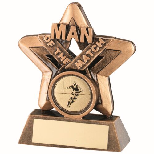 Bronze/Gold Man Of The Match Mini Star With Rugby Insert And Plate - 3.75" Thumbnail