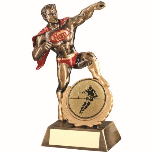 Bronze/Gold/Red Resin Generic 'Hero' Award With Rugby Insert And Plate - 7.25" Thumbnail