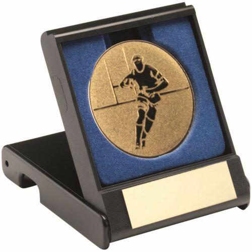 Black Plastic Box With Rugby insert Trophy - Gold 3.5" Thumbnail