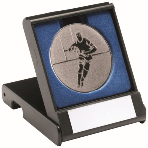 Black Plastic Box With Rugby insert Trophy - Silver 3.5" Thumbnail