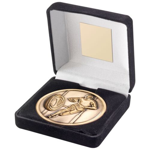 Black Velvet Box And 70Mm Medallion Rugby Trophy - Antique Gold - 4" Thumbnail