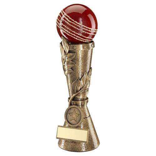 Brz/Gold/Red Cricket Ball Leaf Column With Plate - 9" Thumbnail