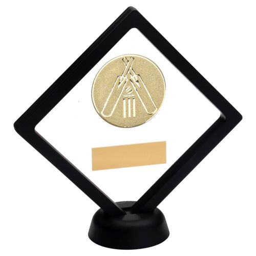 Black/Clear Plastic Box With Cricket insert Trophy Gold - 6" Thumbnail