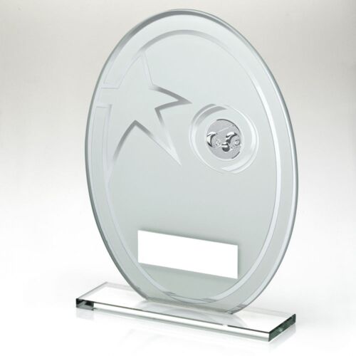 White/Silver Printed Glass Oval With Lawn Bowls Insert And Plate - 8" Thumbnail