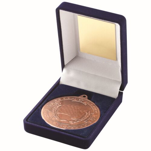 Blue Velvet Box And 50Mm Medal Motor Sport Trophy - Bronze 3.5" Thumbnail