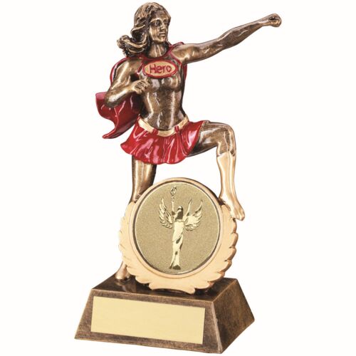 Bronze/Gold/Red Generic Female 'Hero' With Plate -  7.5" Thumbnail