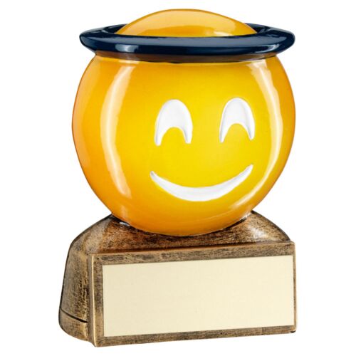 Bronze/Yellow/Blue 'Halo Emoji' Figure With Plate - 2.75" Thumbnail