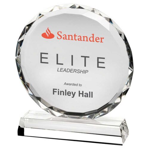 Clear Glass Circle With Faceted Edge On Base - 10" Thumbnail