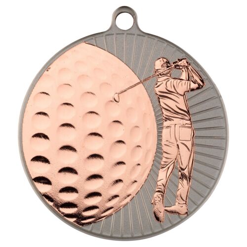 Golf 'Two Colour' Medal - Matt Silver/Bronze 2.75" Thumbnail
