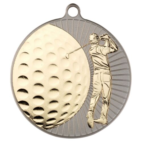 Golf 'Two Colour' Medal - Matt Silver/Gold     2.75" Thumbnail