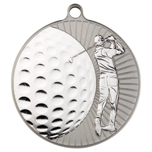Golf 'Two Colour' Medal - Matt Silver/Silver  2.75" Thumbnail