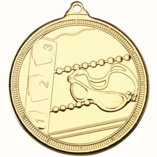 Swimming 'Multi Line' Medal - Gold 2" Thumbnail