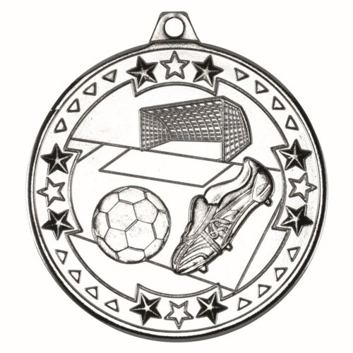 Football 'Tri Star' Medal - Silver 2" Thumbnail