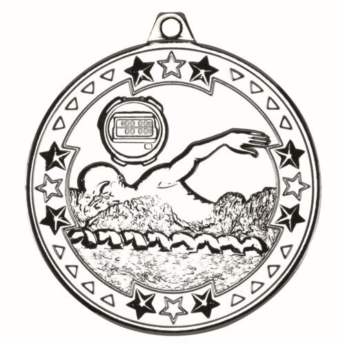 Swimming 'Tri Star' Medal - Silver 2" Thumbnail