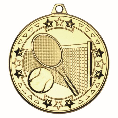 Tennis 'Tri Star' Medal - Gold 2" Thumbnail