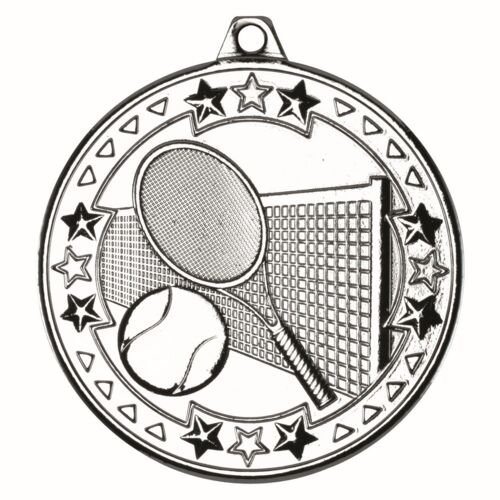 Tennis 'Tri Star' Medal - Silver 2" Thumbnail