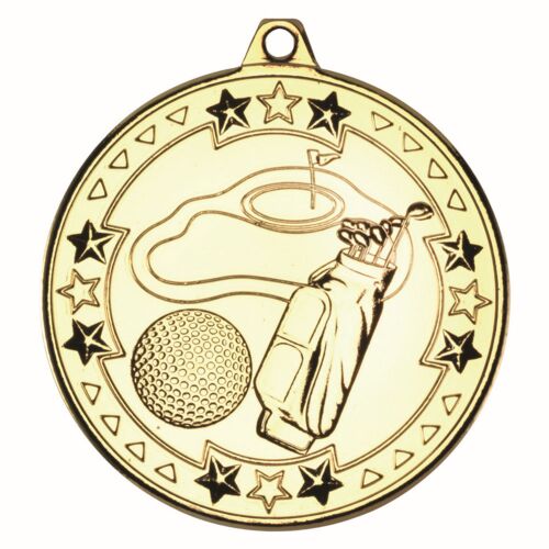 Golf 'Tri Star' Medal - Gold 2" Thumbnail