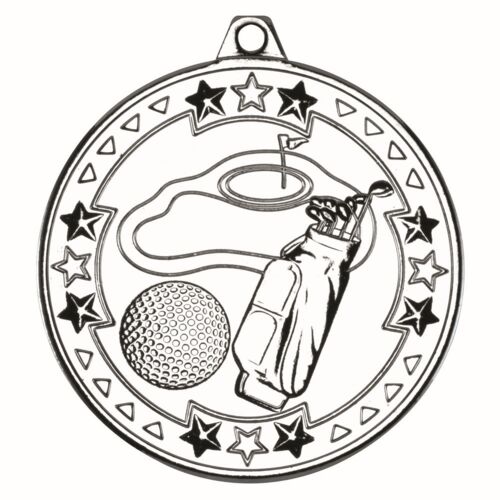 Golf 'Tri Star' Medal - Silver 2" Thumbnail
