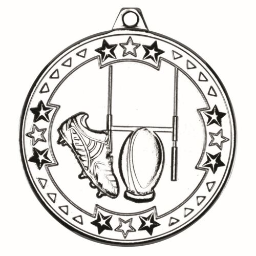 Rugby 'Tri Star' Medal - Silver 2" Thumbnail