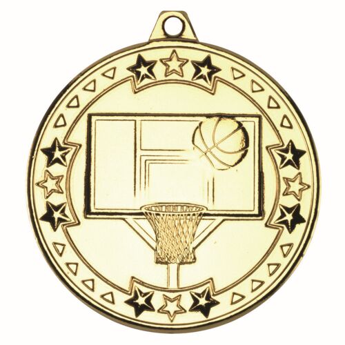 Basketball 'Tri Star' Medal - Gold 2" Thumbnail