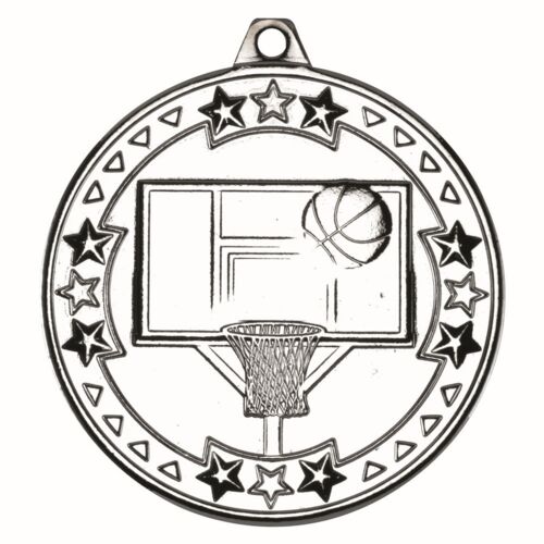 Basketball 'Tri Star' Medal - Silver 2" Thumbnail