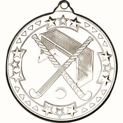 Hockey 'Tri Star' Medal - Silver 2" Thumbnail