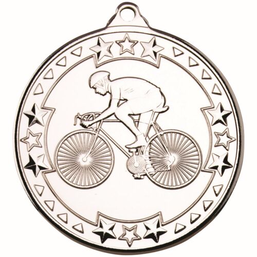 Cycling 'Tri Star' Medal - Silver 2" Thumbnail