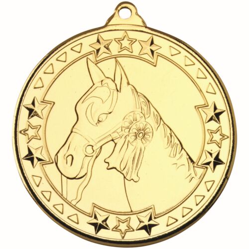 Horse 'Tri Star' Medal - Gold 2" Thumbnail