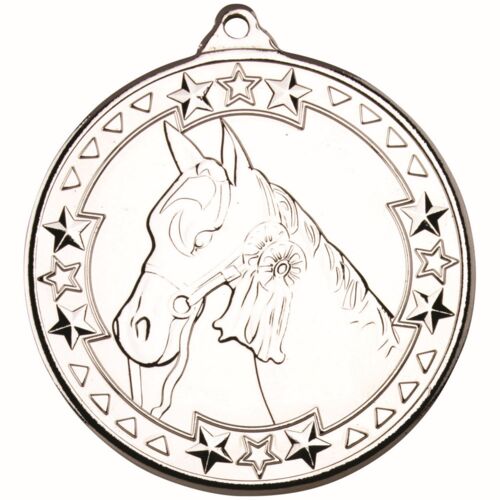 Horse 'Tri Star' Medal - Silver 2" Thumbnail