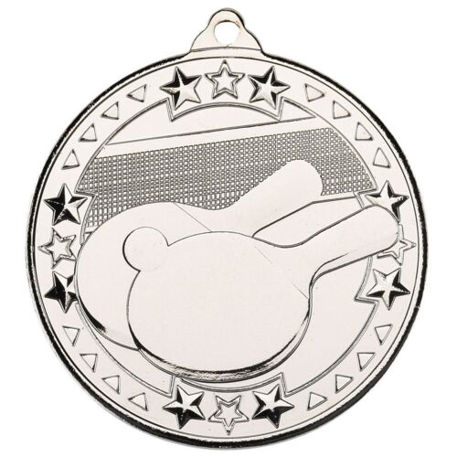 Table Tennis 'Tri Star' Medal - Silver 2" Thumbnail