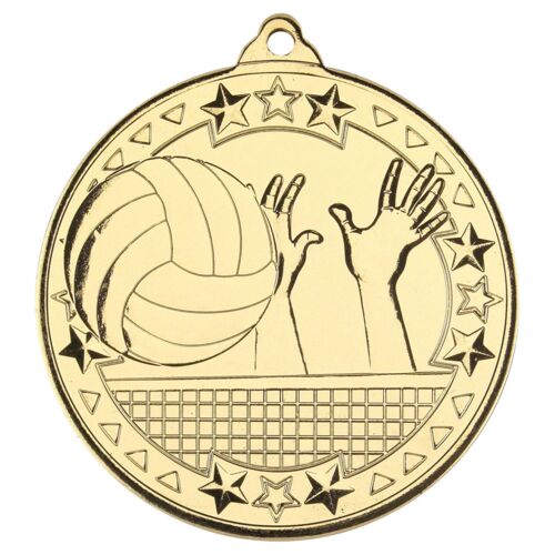 Volleyball 'Tri Star' Medal - Gold 2" Thumbnail