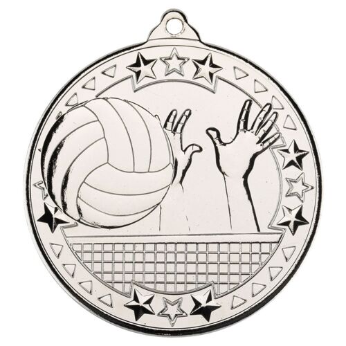 Volleyball 'Tri Star' Medal - Silver 2" Thumbnail