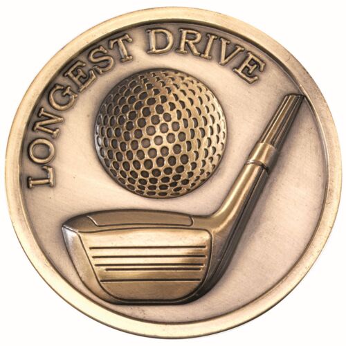 Golf Medallion Antique Gold - Longest Drive  2.75" Thumbnail