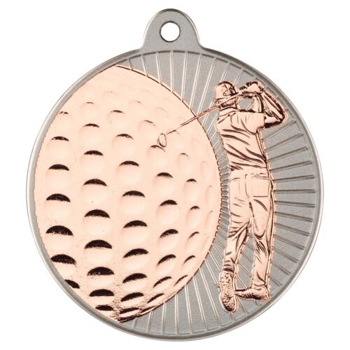 Golf 'Two Colour' Medal - Matt Silver/Bronze 2" Thumbnail