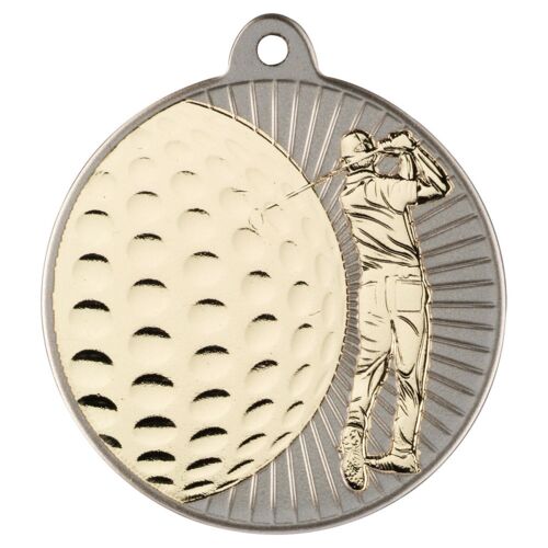 Golf 'Two Colour' Medal - Matt Silver/Gold 2" Thumbnail